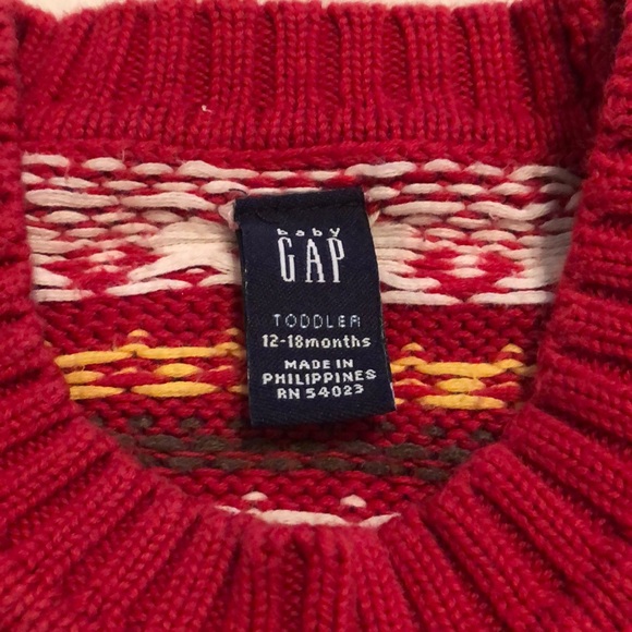 Baby GAP • Red Fair Isle Print Sweater - 12-18 mos - Picture 3 of 5